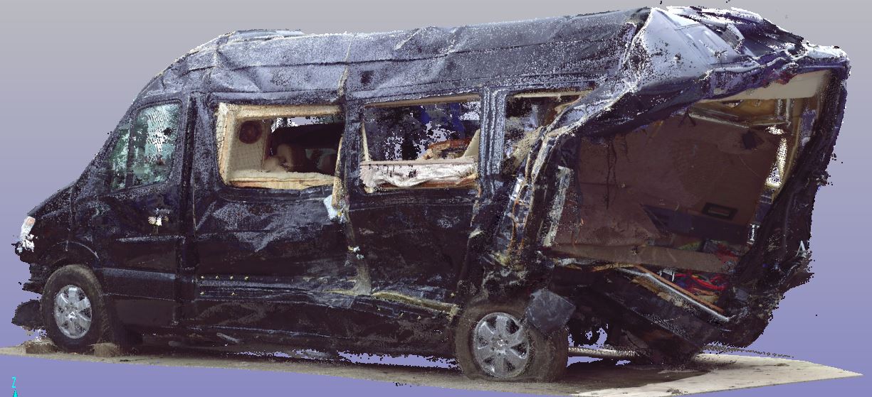 Three-dimensional scan of the Mercedes-Benz limo van involved in the June 7, 2014, crash in Cranbury, New Jersey.