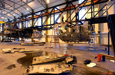 Reconstruction of TWA Flight 800 in progress.