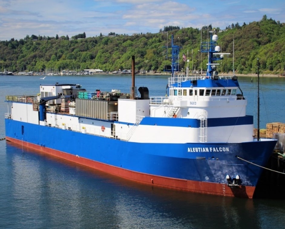 Aleutian Falcon pierside before the fire. (Trident Seafoods)
