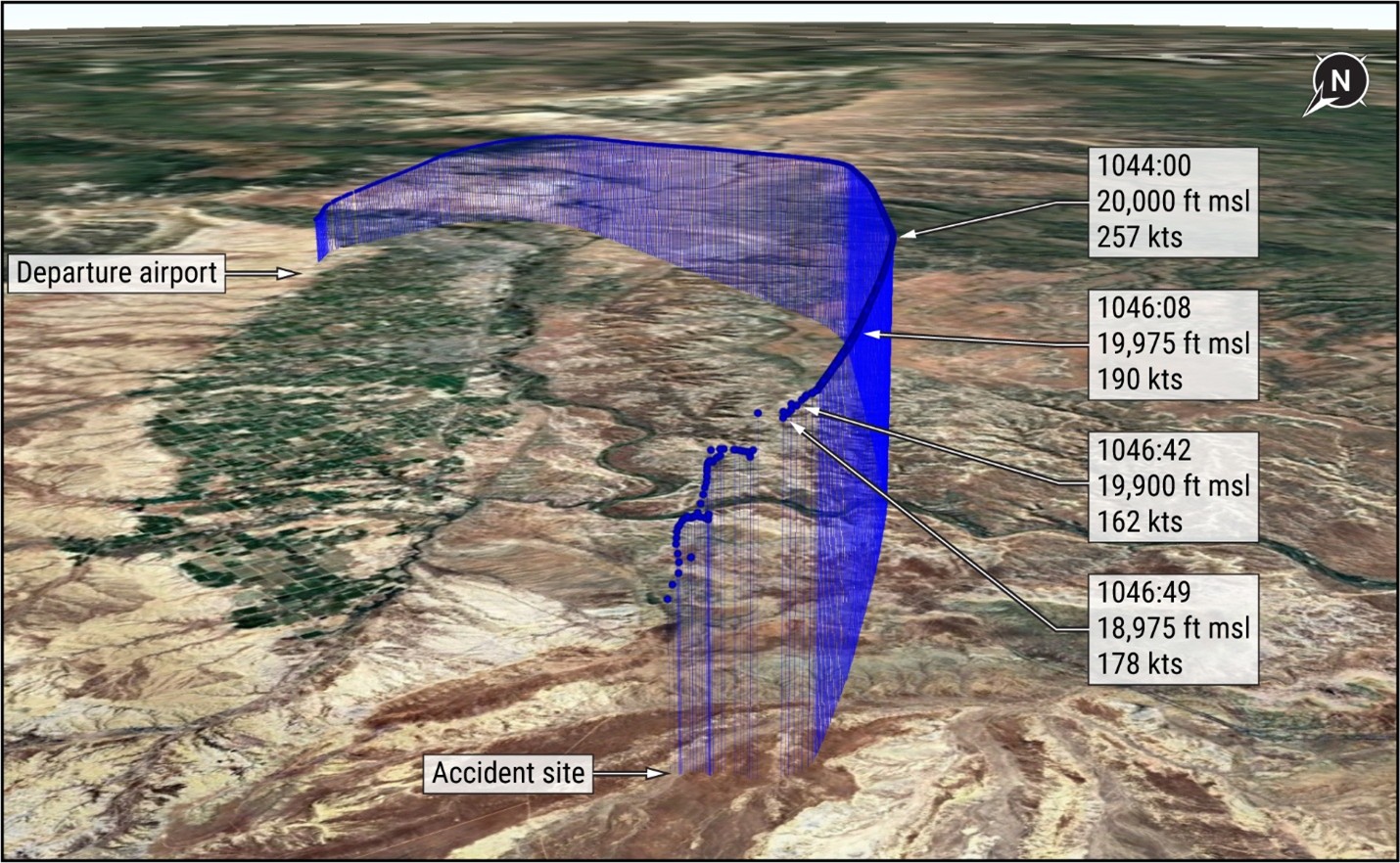 Flight track showing corkscrew descent of the Feb 7 2024 Hawker 900XP accident flight near westover UT
