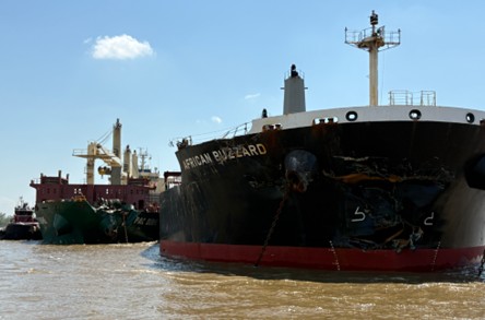 The Pac Dubhe and African Blizzard on March 25, two days after the collision