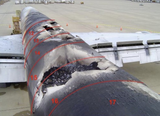  Damage to the fuselage crown.