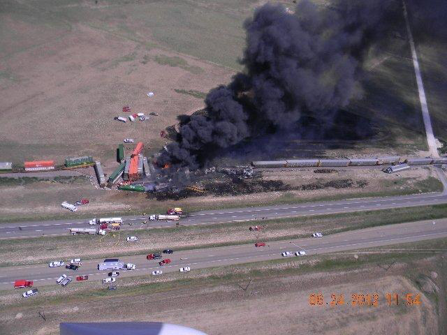 Aerial view of accident and fire.