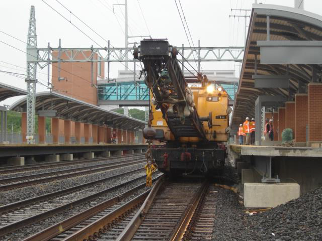 Westward view of work location and crane.