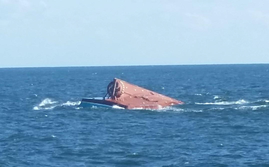 Photo of the stern of Christopher’s Joy after the two surviving crewmembers were rescued. 