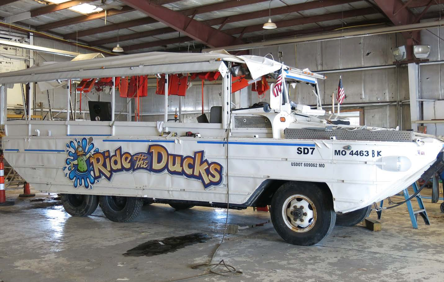 Photo of Stretch Duck 7 after being recovered from Table Rock Lake following the sinking.