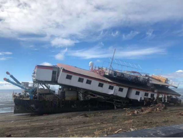 Barge SM-3 after the accident. Sorce: Alaska Marine Surveyors, Inc.