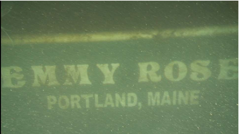 Image of the Emmy Rose’s name on the starboard side captured by the ROV on Sept. 23, 2021.