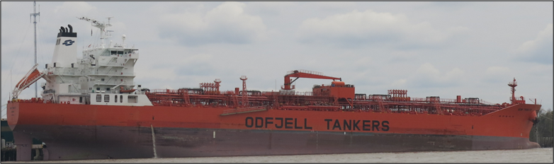 Photo of tanker Bow Tribute moored after the accident.