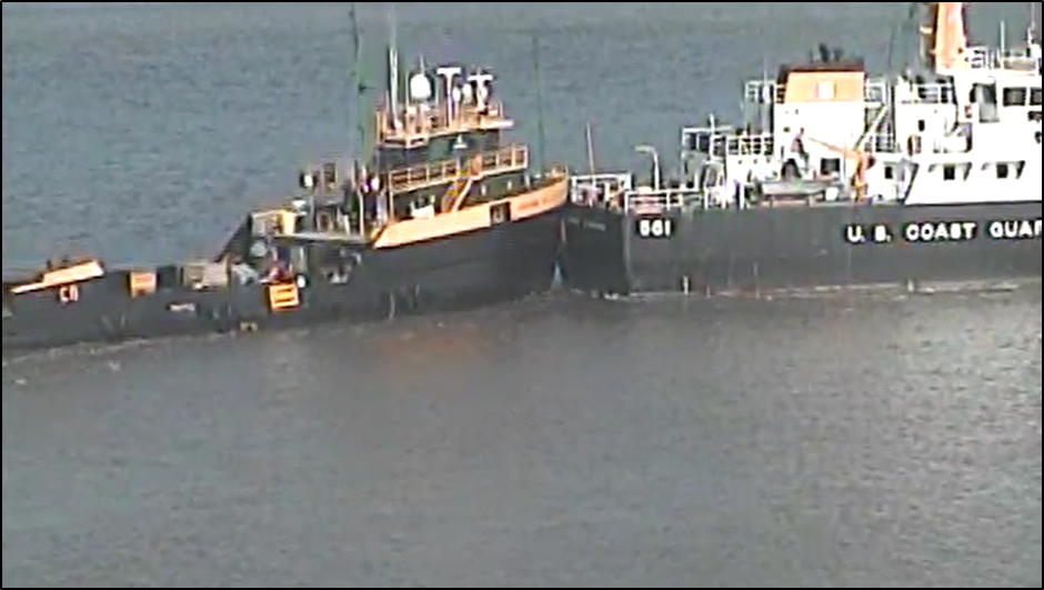 (Screen capture from Coast Guard camera footage at the time of the collision.)