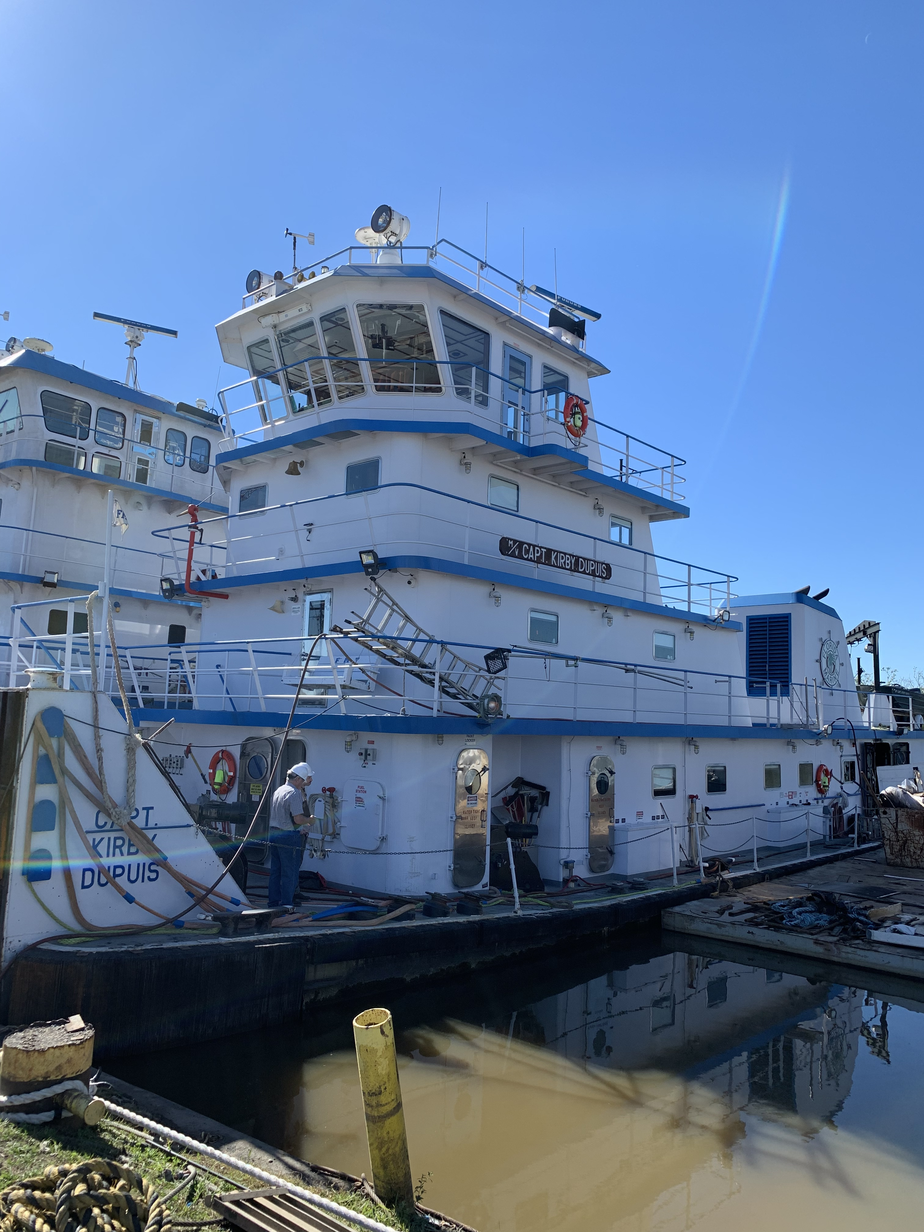Capt. Kirby Dupuis docked after the fire. (Source: NTSB)