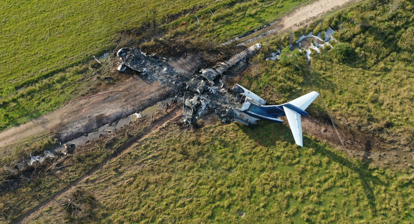 NTSB investigators on scene at the site of the October 19, 2021 MD-87 plane crash near Brookshire, Texas. (NTSB Photo)