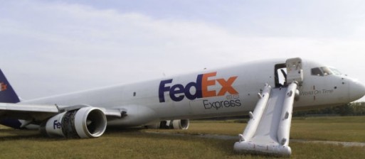 Airplane in its final resting position, with the R1 slide deployed.