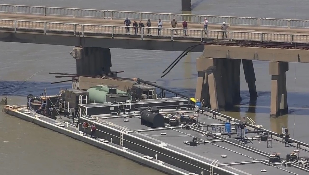 LCPL Phillip C. George and Barge MMLP 321 at the Pelican Island Causeway after the accident.