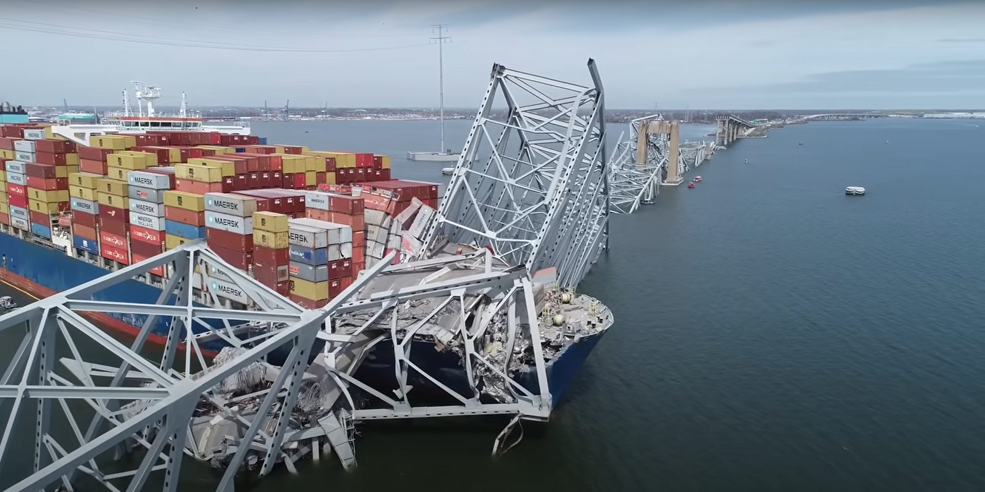The cargo vessel Dali after striking the Francis Scott Key Bridge in Baltimore, Maryland