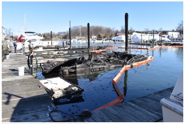 Burned vessels at the Towndock Marina after the fire