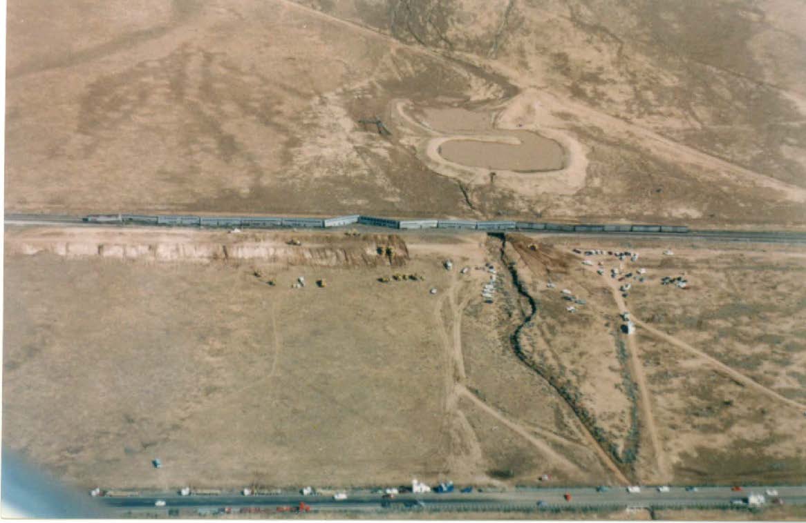 Aerial view of the derailment site, looking south.