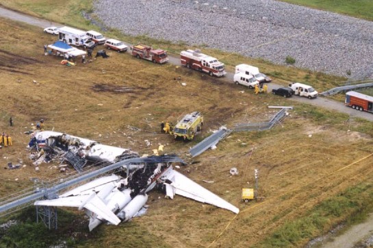 Airplane Wreckage and Runway 22L Approach Lighting System