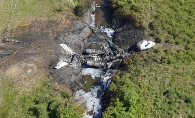 Aerial photograph of the accident site showing the main wreckage.