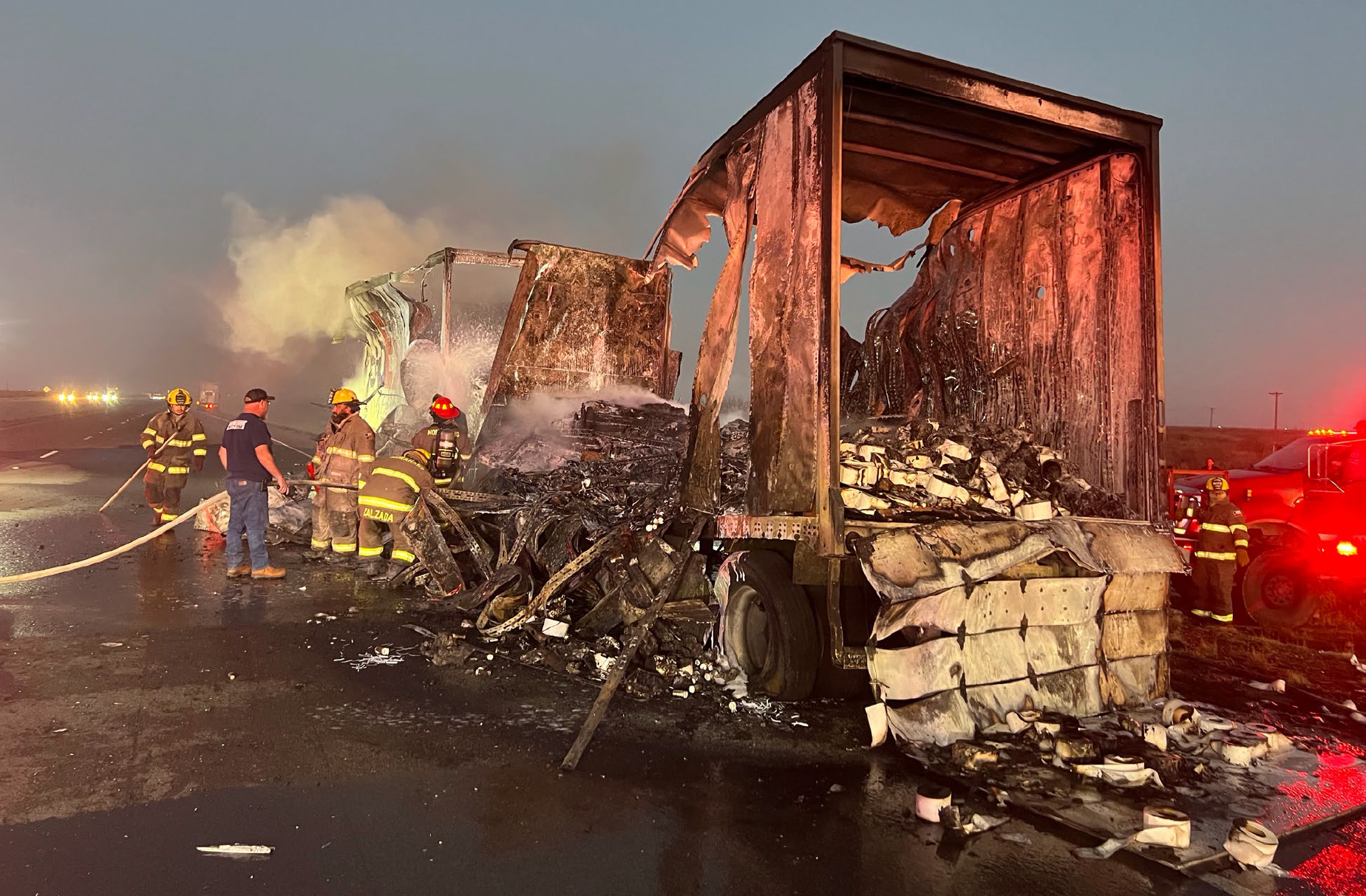 Fire damage to the truck trailers