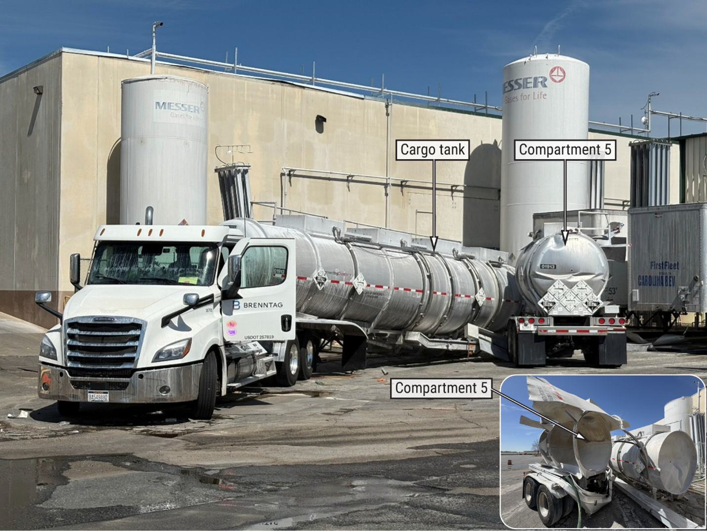 The cargo tank at the Carolina Beverage Group facility after the explosion.