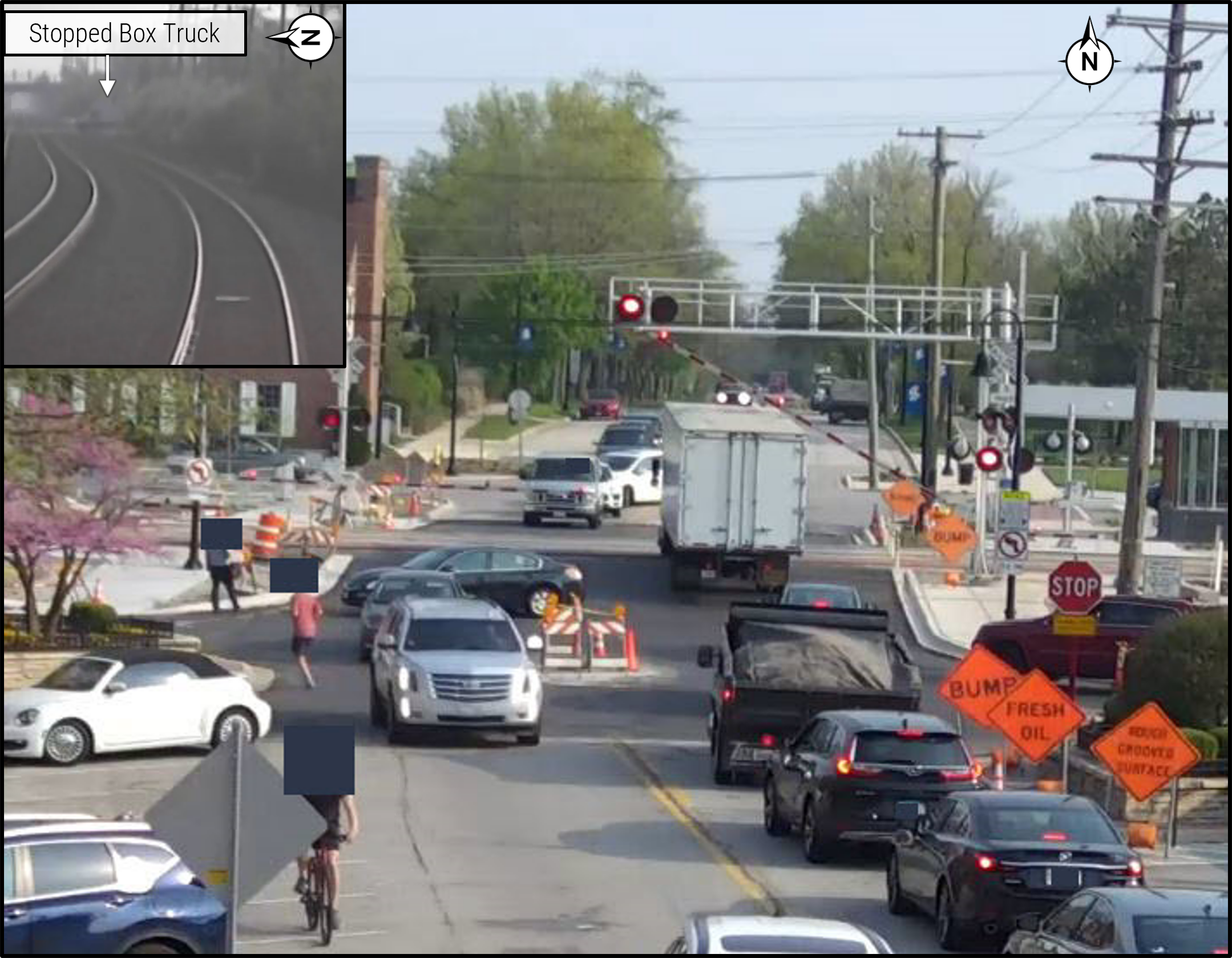 Synchronized images from the north-facing security camera at the Prospect Avenue grade crossing