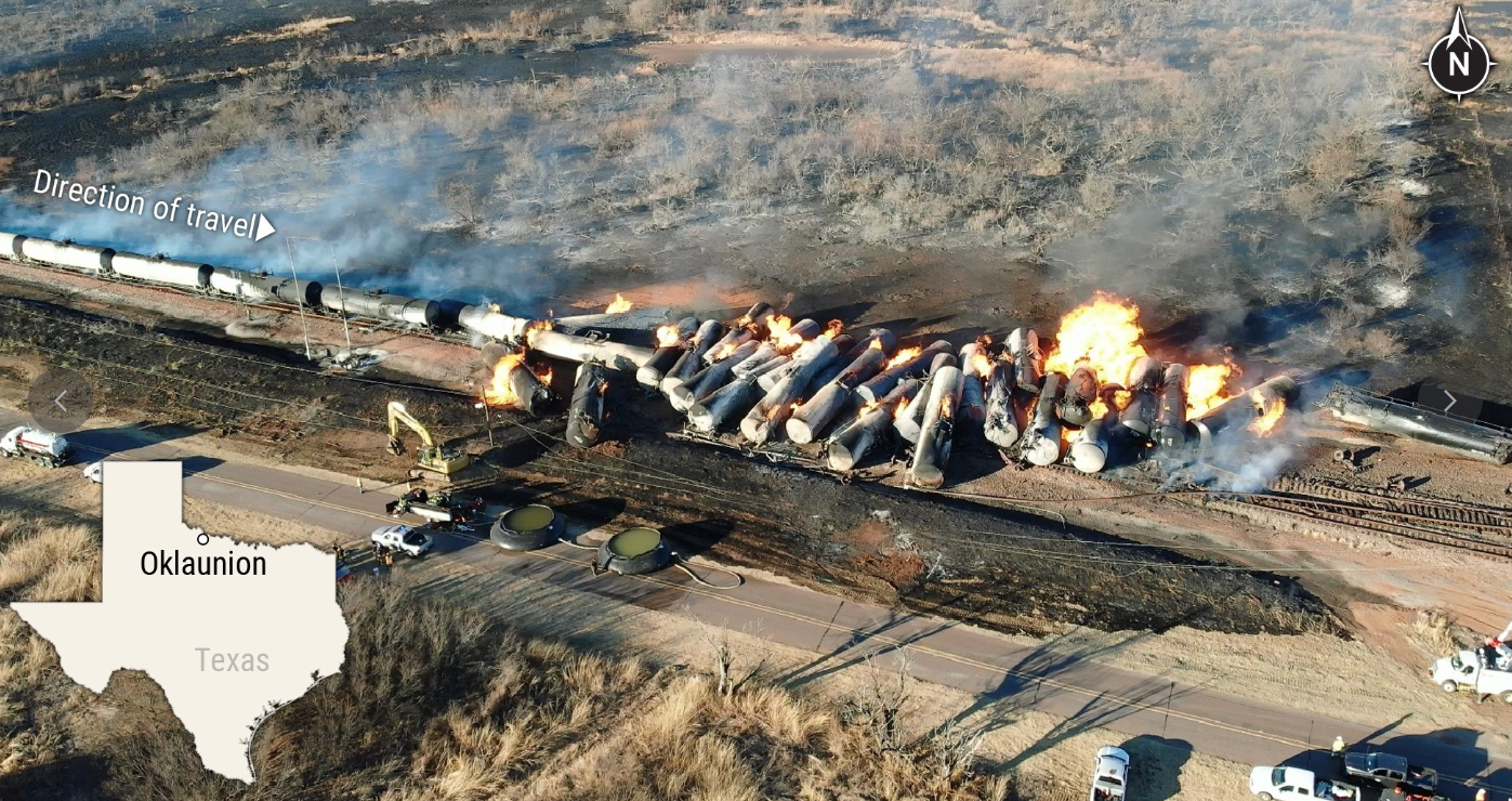 Aerial view of accident scene. (Photo courtesy of BNSF.)