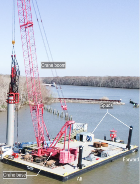 Crane barge Mr. Dawg in operation. (Source: Houma Times)