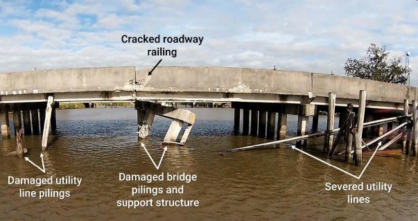 Damage to the Route 182 is pictured following the contact. (Source: Coast Guard)