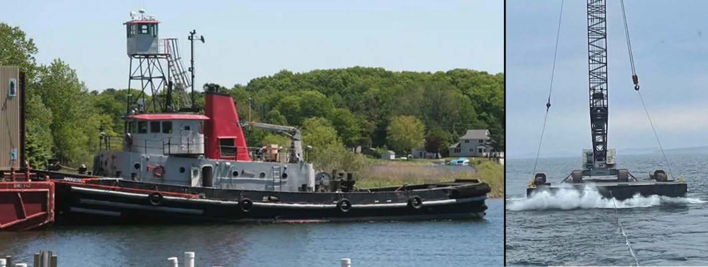 The Nickelena on an unknown date before the contact, and the crane aboard the BMI 209, as seen from the Nickelena during the voy