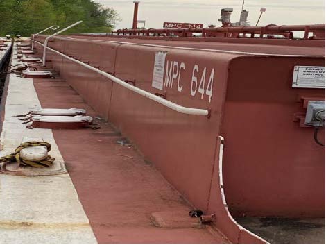 Portside view of a tank barge