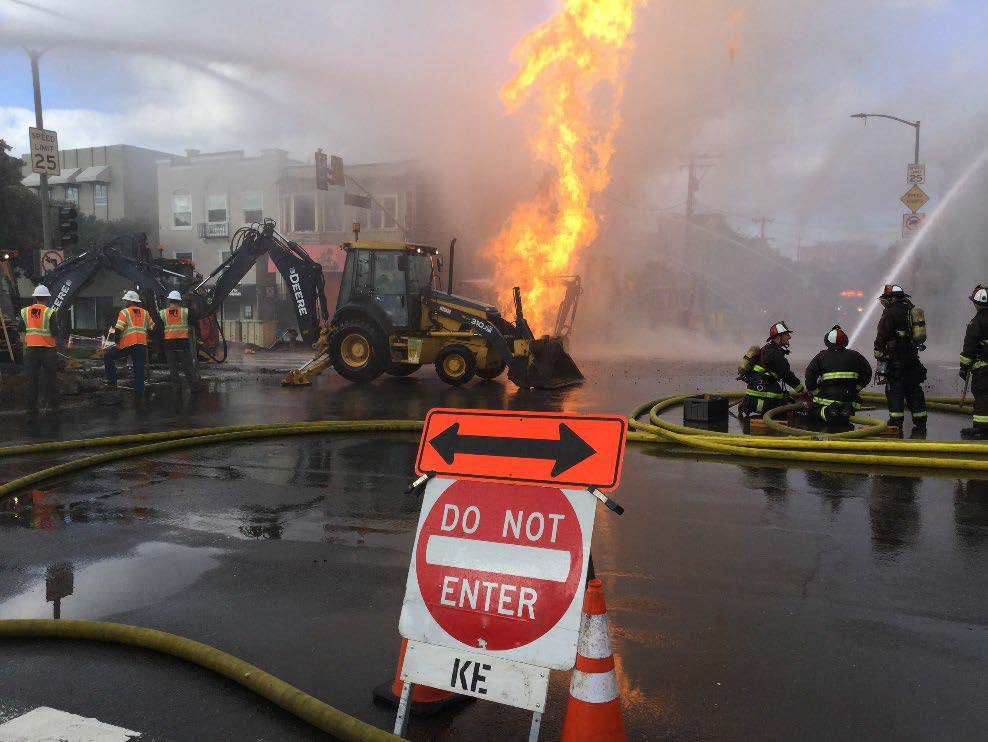 Photo of Northwest-facing view of fire during emergency response.