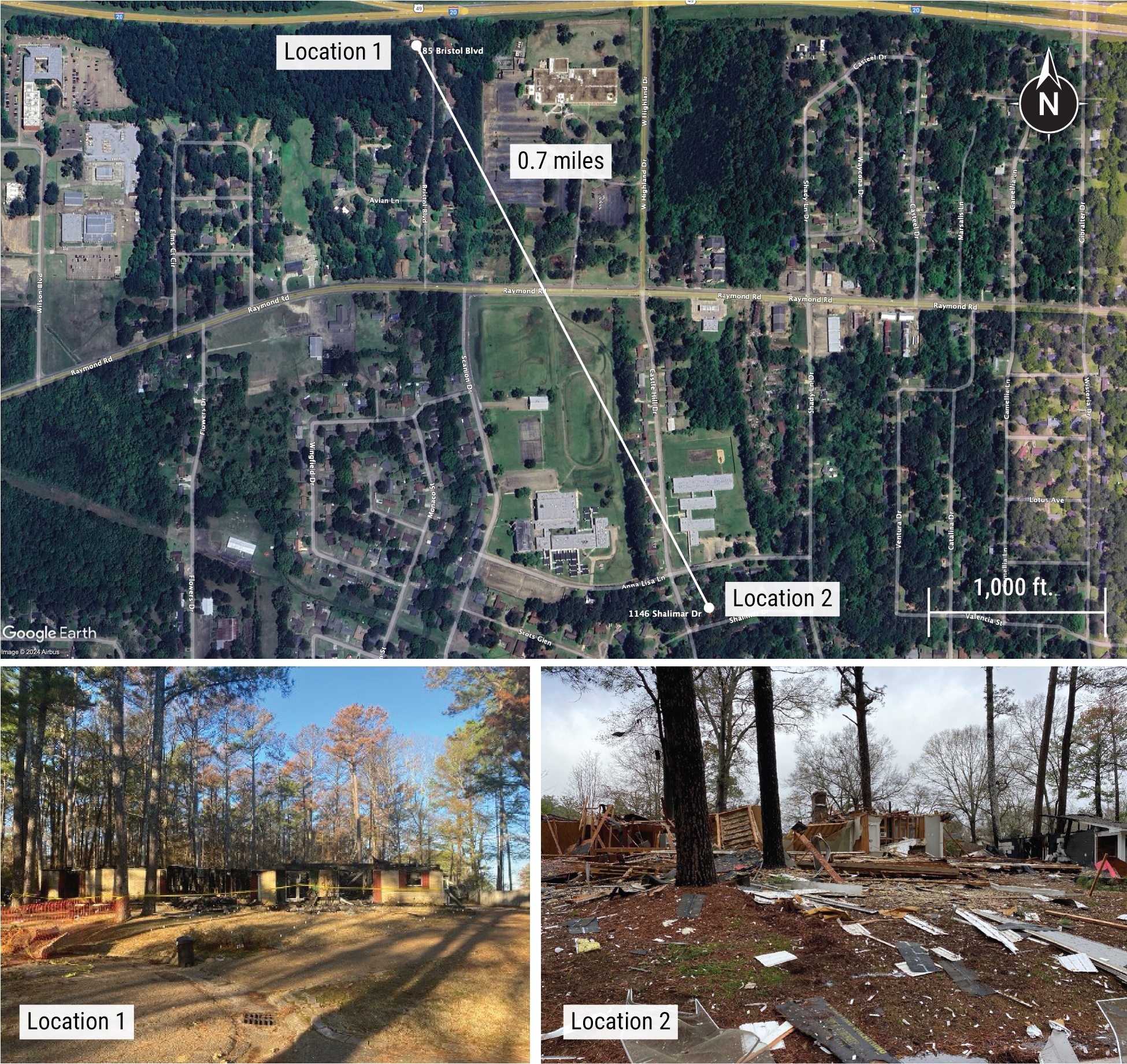 Map and photographs of explosion locations