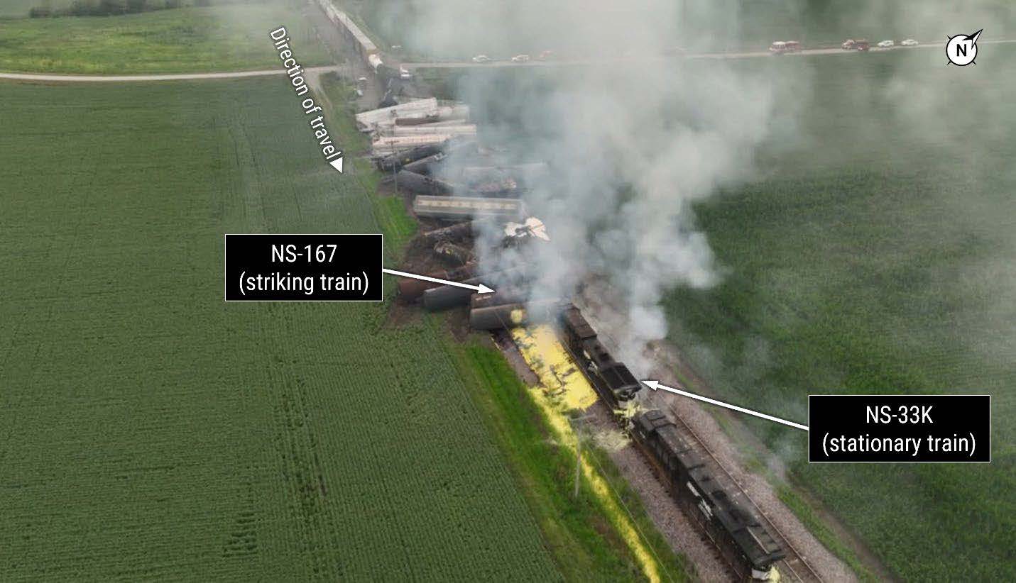 Aerial scene of the derailment.