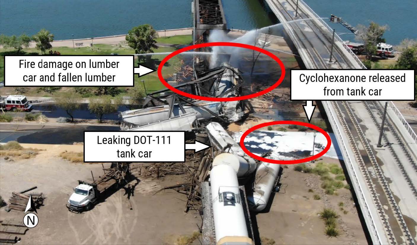 Aerial view of the derailment scene.