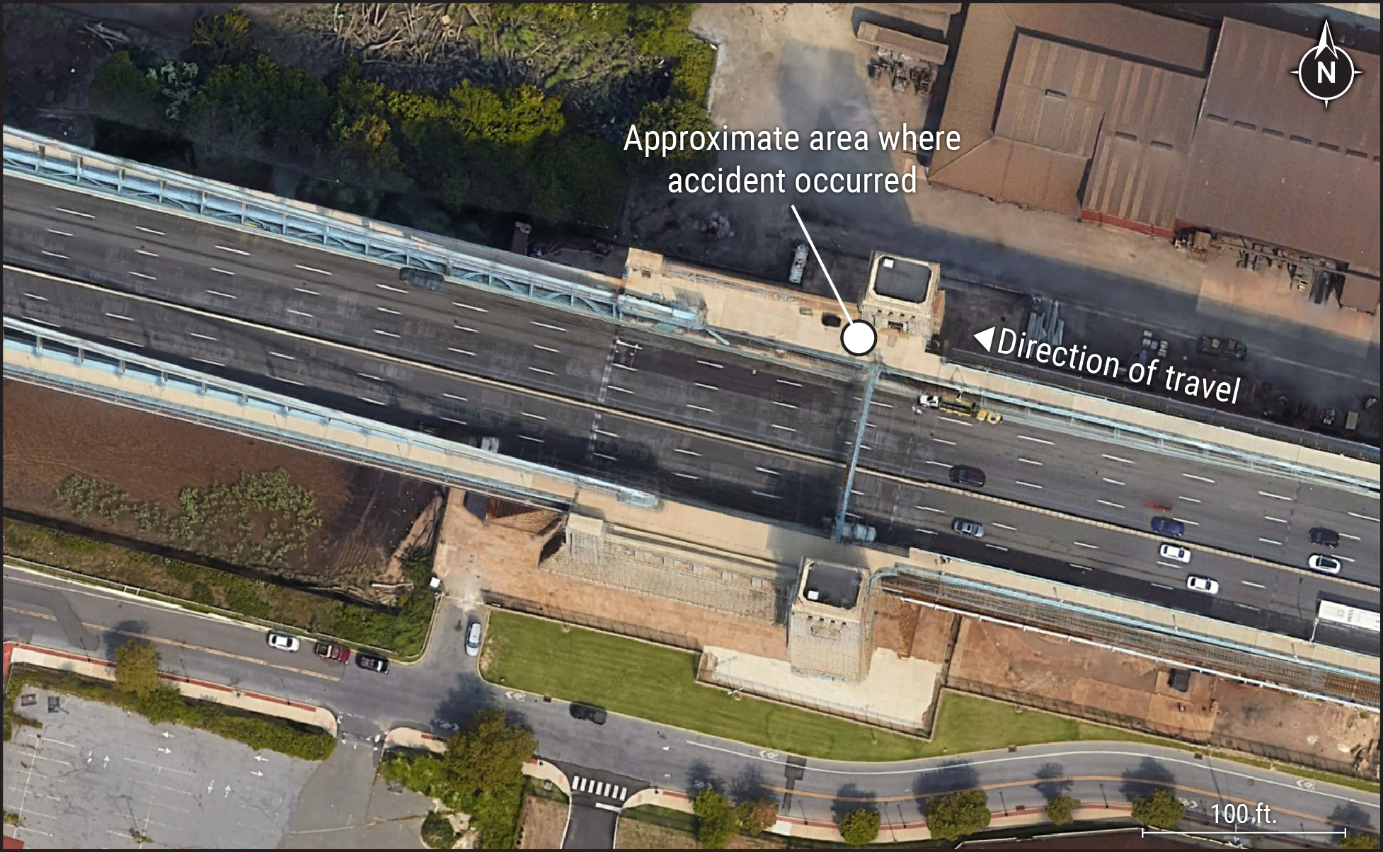 Overhead view of the Benjamin Franklin Bridge.
