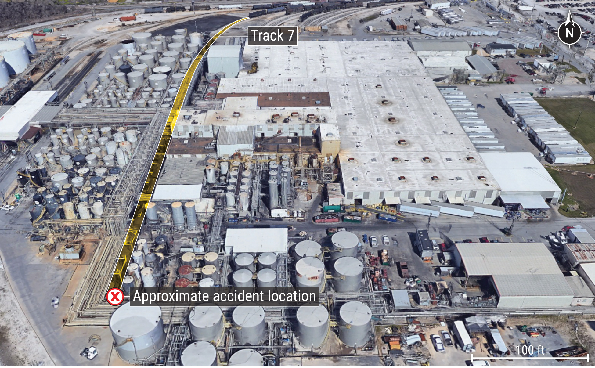 Overhead image of the accident location at the ExxonMobil refinery plant. (