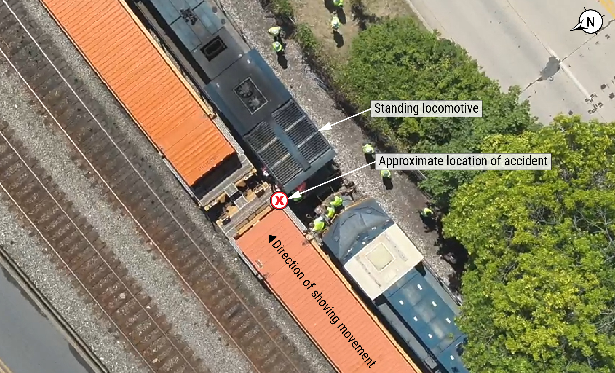 Aerial view of the accident scene. (Source: CSX.)