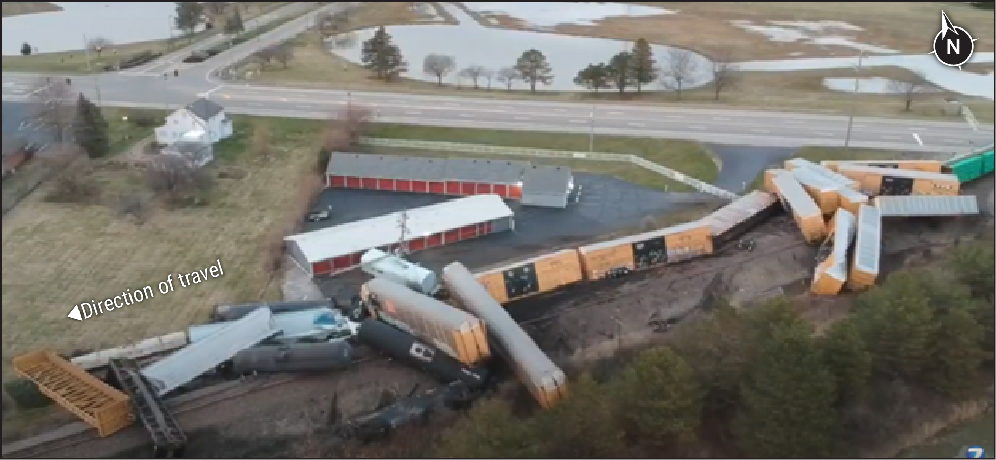 Aerial view of derailment. 