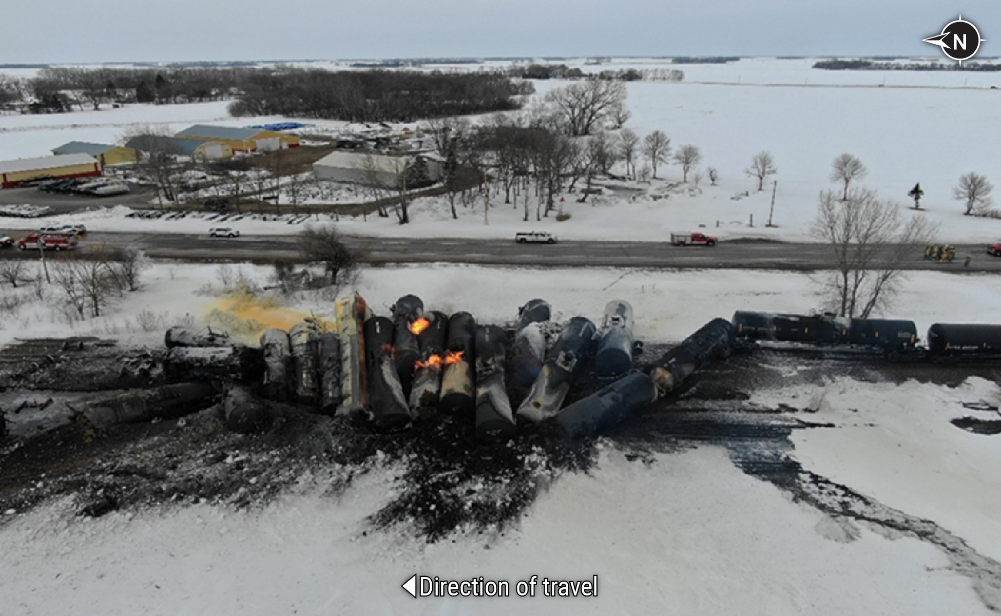 Aerial view of the derailment site.