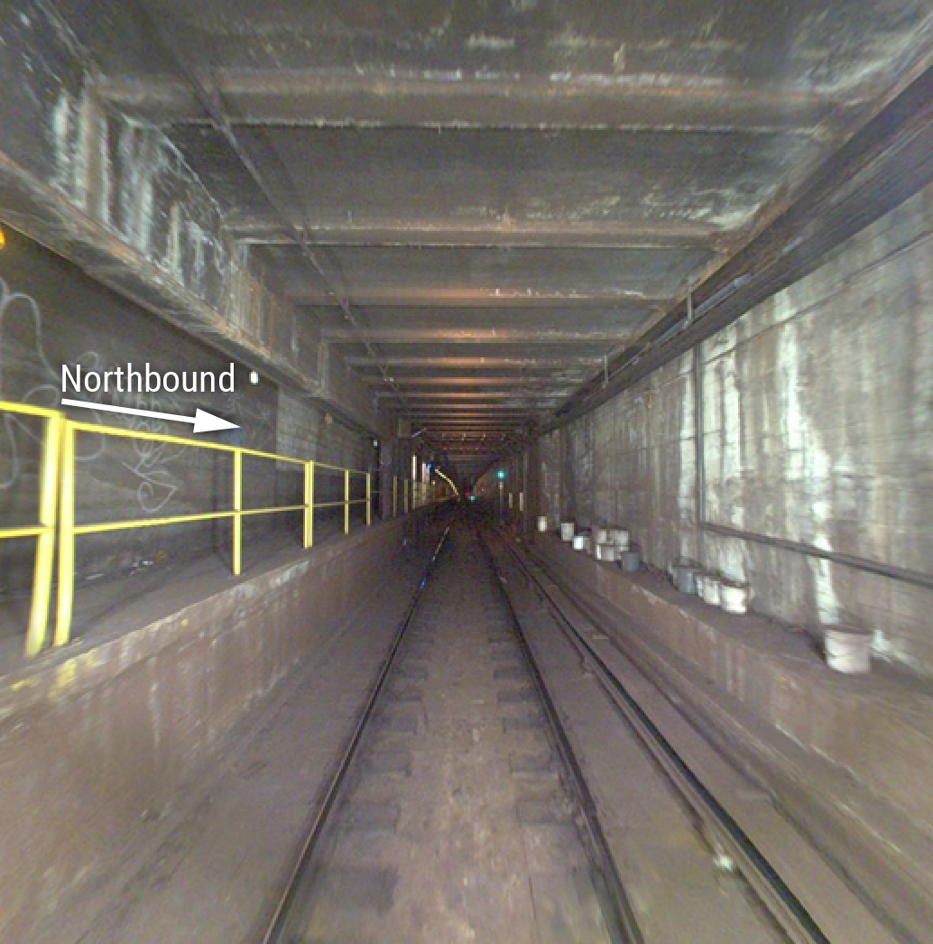 Photograph of the tunnel looking northbound toward the accident location and the 34th Street Herald Square Station