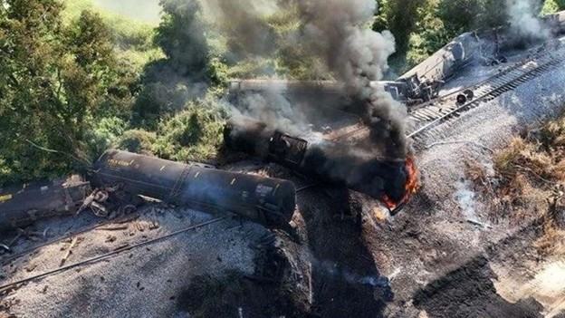 Aerial view of derailment site. 