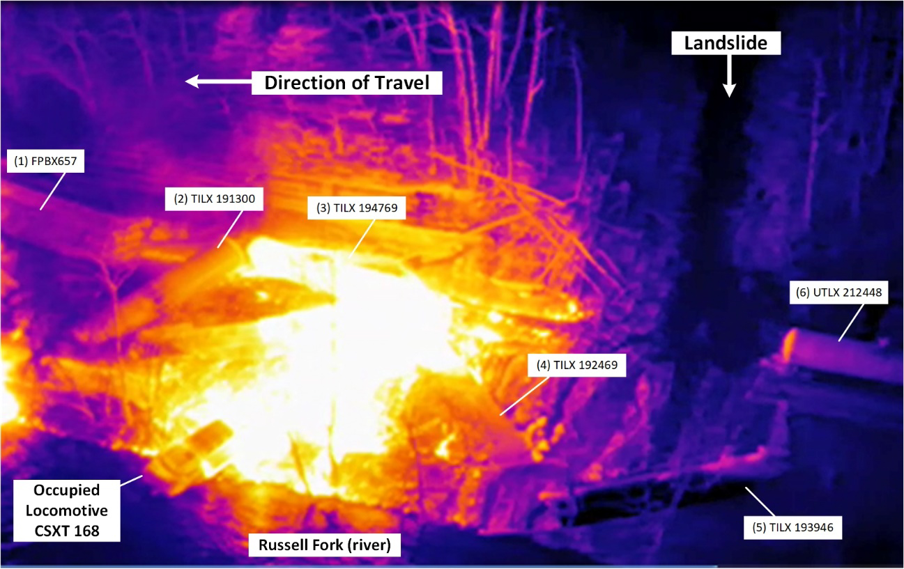 Draffin, Kentucky, derailment scene thermal image.
