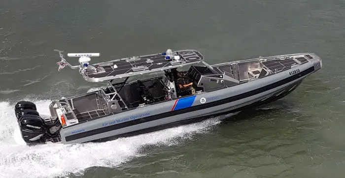 ​​A 41-foot US Customs and Border Protection Air and Marine Operations Coastal Interceptor Vessel, not actual collision vessel. 