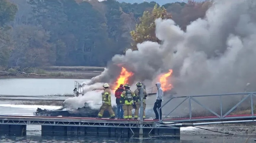 Firefighters at the scene of the fire.