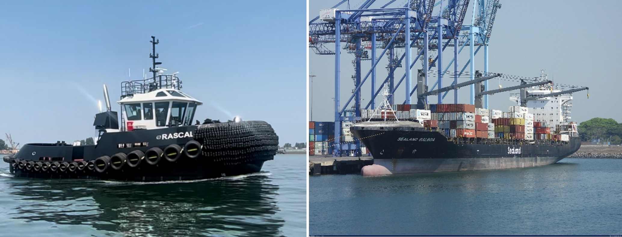 Left to right: The Rascal at an unknown date before the collision, and the Sealand Balboa in 2024. 