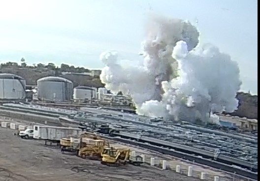 This screen shot from video captured by a camera at the nearby Illinois and Michigan Oil Company facility.
