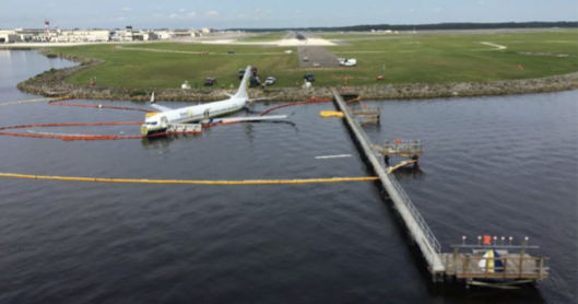 Miami Air flight 293, a Boeing 737-81Q, departed the end of runway 10 at Jacksonville Naval Air Station and came to rest in shal