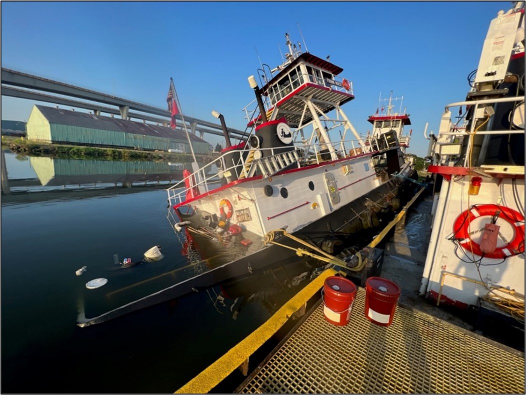 Vessel Joanne Marie listing at the shipyard