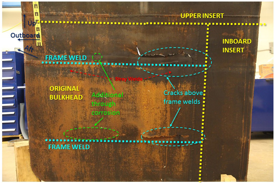 This photo illustration shows the cargo tank side of the bulkhead section taken from the Buster Bouchard/B No. 255 barge.